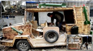 صيني يصنع سيارته من الخشب ويسلحها بالصواريخ ...